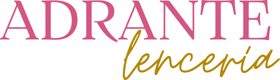 Logotipo de Adrante Lencería en letras rosas y doradas